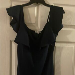 Emerald Sundae Black Ruffled One Shoulder Sheath Dress